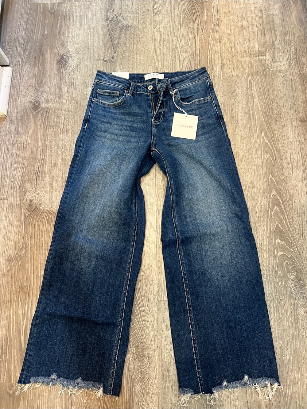NWT Lovervet by Vervet Wide-Leg Frayed Hem Jeans in Dark Blue 5/27